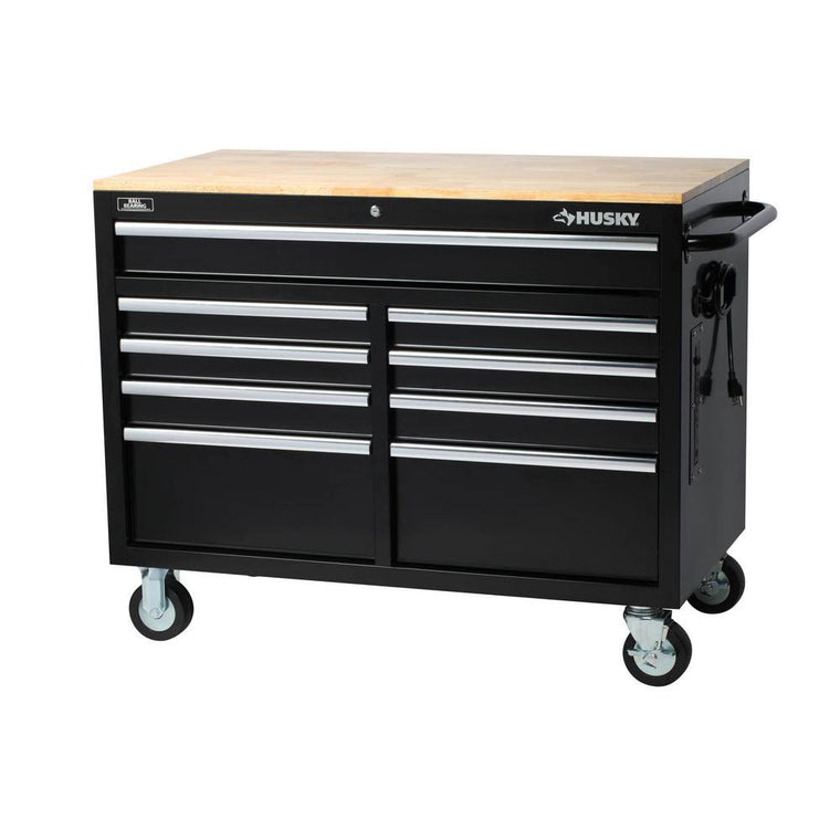 Husky 46-Inch Mobile Workbench with 9 Drawers, Black